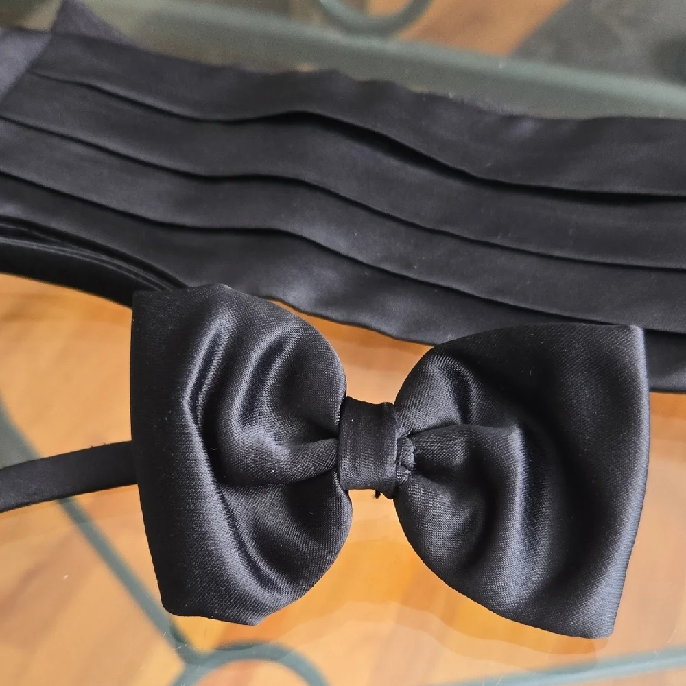 Black Satin Like Bow Tie & Cummerbund
